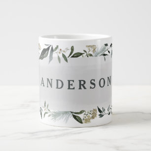 Mustard and olive watercolor foliage personalized large coffee mug