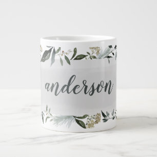 Mustard and olive watercolor foliage personalized large coffee mug