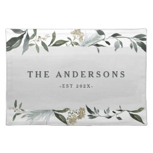 Mustard and olive watercolor foliage personalized placemat