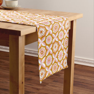 Mustard and pink retro flowers  long table runner
