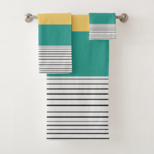 Mustard and teal pattern bath towel set