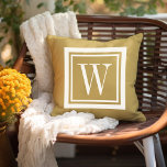 Mustard and White Classic Square Monogram Outdoor Pillow<br><div class="desc">Design your own custom throw pillow in any colour combination to perfectly coordinate with your home decor in any space! Use the design tools to change the background colour and the square border colour, or add your own text to include a name, monogram initials or other special text. Every pillow...</div>