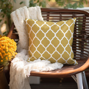 Mustard and White Moroccan Pattern Outdoor Pillow