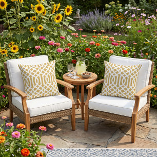 Mustard and White Trellis Pattern Outdoor Pillow