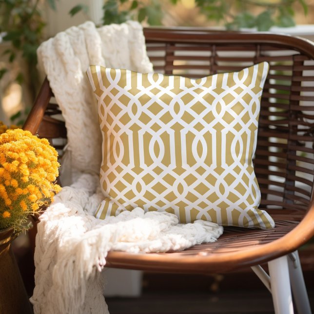 Mustard and White Trellis Pattern Outdoor Pillow (Creator Uploaded)