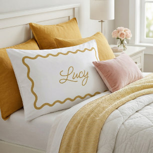 Mustard and White Wavy Scallop Frame Monogram Pillowcase