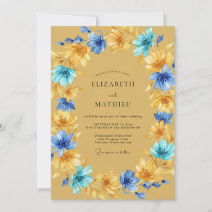 Mustard Azure Blossom Wedding Invitation