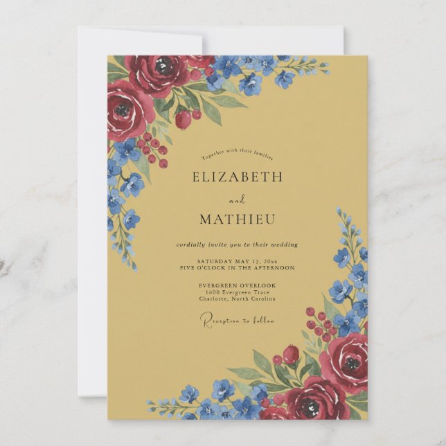 Mustard Azure Petal Wedding Invitation (Front)