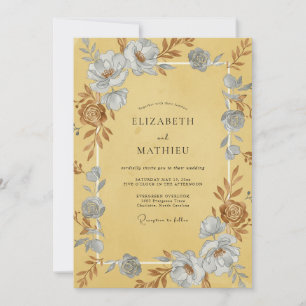 Mustard Azure Ranunculus Eucalyptus Wedding Invitation