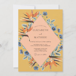 Mustard Bird Of Paradise Sage Wedding Invitation