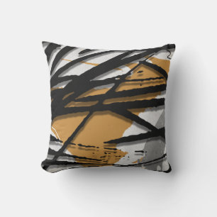 Mustard & Black Abstract Watercolor Throw Pillow