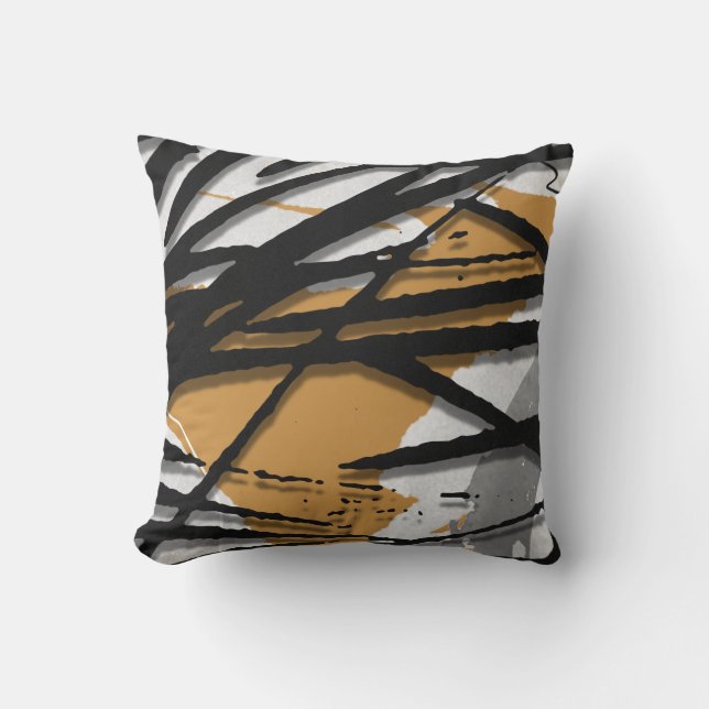 Mustard & Black Abstract Watercolor Throw Pillow (Front)
