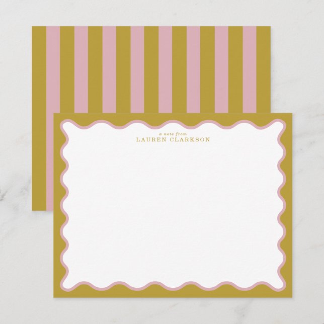 Mustard & Blush Pink Wavy Border Note Card (Front/Back)