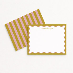 Mustard & Blush Pink Wavy Border Note Card