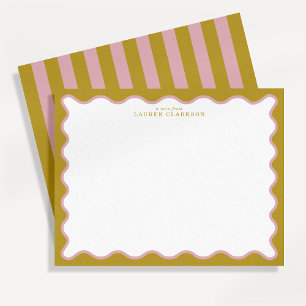 Mustard & Blush Pink Wavy Border Note Card