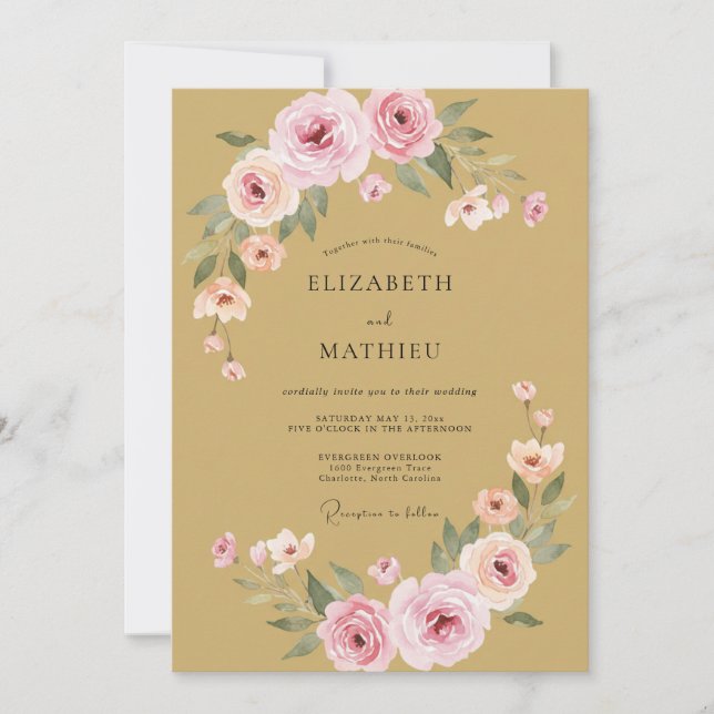 Mustard Blush Ranunculus Eucalyptus Wedding Invitation (Front)