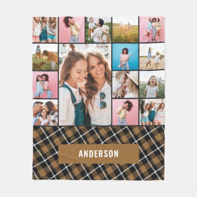 Mustard botanical modern minimal pampas 15 photo fleece blanket (Front)