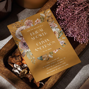 Mustard Brown Bridal Shower   Elegant Boho Rustic Invitation