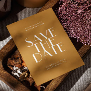 Mustard Brown Fall Wedding   Modern Photo & QR Save The Date