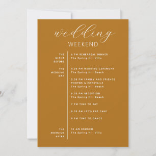 Mustard Brown Wedding Weekend Itinerary + Welcome Invitation