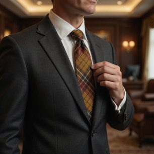  Mustard Burgundy Green Tartan Pattern Tie