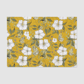 Mustard Butterfly Floral  Tissue Paper