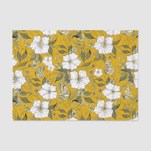 Mustard Butterfly Floral  Tissue Paper (Front)