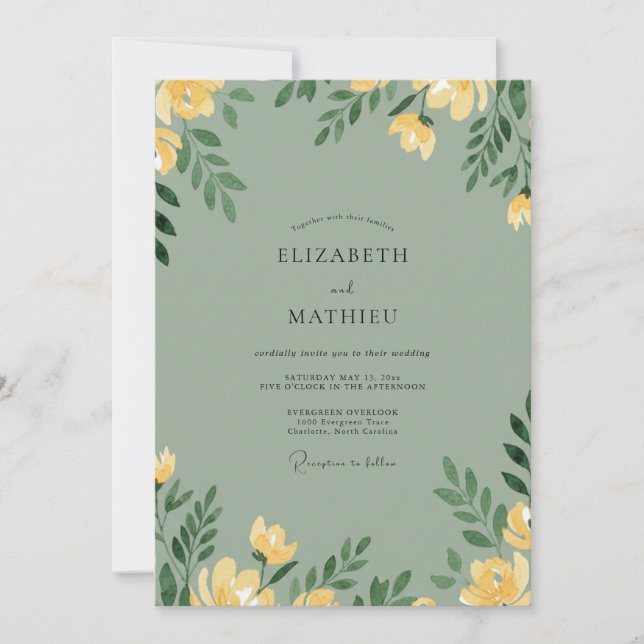 Mustard Celadon Poppy Wedding Invitation (Front)