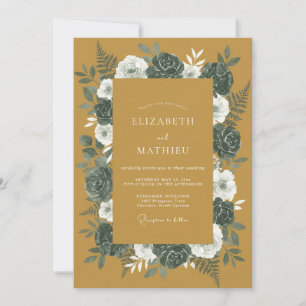 Mustard Charcoal Rose Wedding Invitation