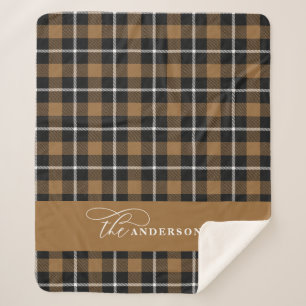 Mustard check tartan script personalized family fl sherpa blanket