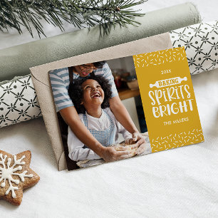 Mustard Christmas Baking Spirits Bright Photo Holiday Card