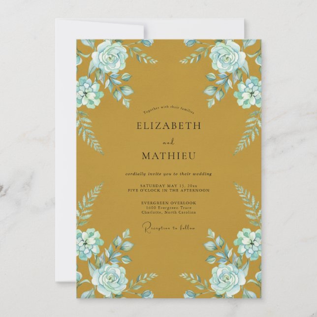 Mustard Cornflower Ranunculus Eucalyptus Wedding Invitation (Front)