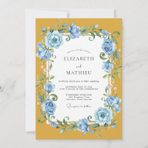 Mustard Cornflower Rose Wedding Invitation