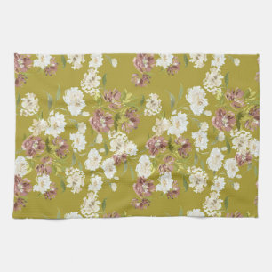 Mustard Cranberry Floral Kitchen Towels