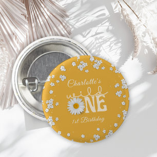 Mustard Daisy Wild One 1st Birthday  1 Inch Round Button
