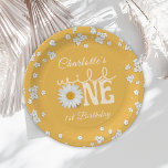Mustard Daisy Wild One 1st Birthday Paper Plate<br><div class="desc">Retro Groovy One First Birthday Invitation</div>