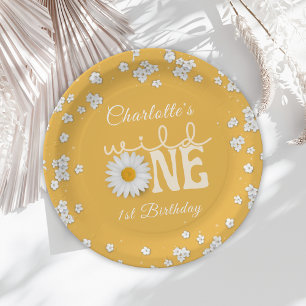 Mustard Daisy Wild One 1st Birthday Paper Plate