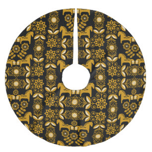 Mustard Dala Swedish Horse Print Brushed Polyester Tree Skirt