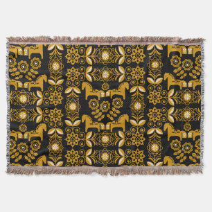 Mustard Dala Swedish Horse Print Throw Blanket