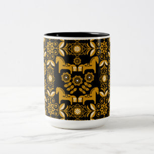 Mustard Dala Swedish Horse Print Two-Tone Coffee Mug