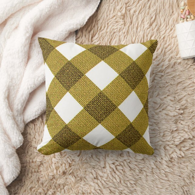 Mustard Diagonal Buffalo Chequered Throw Pillow (Blanket)