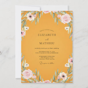 Mustard Dusty Pink Painted Wedding Invitation