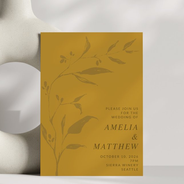 Mustard Fall Botanical Modern Wedding Elegant Invitation (Creator Uploaded)