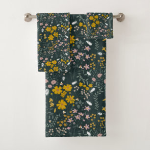 Mustard Floral Beetles & Bees Bohemian Wildflowers Bath Towel Set