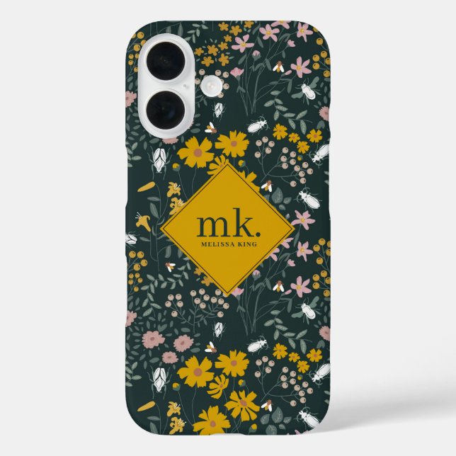 Mustard Floral Beetles & Bees Bohemian Wildflowers Case-Mate iPhone Case (Back)
