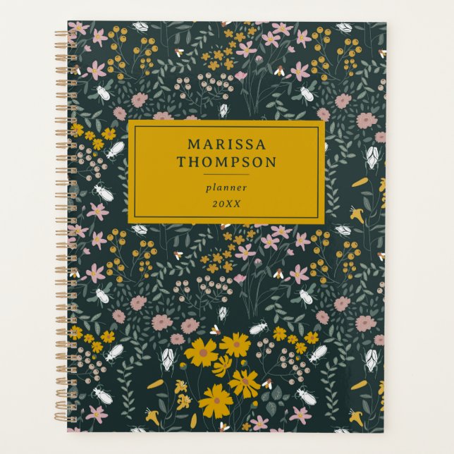 Mustard Floral Beetles & Bees Bohemian Wildflowers Planner (Front)