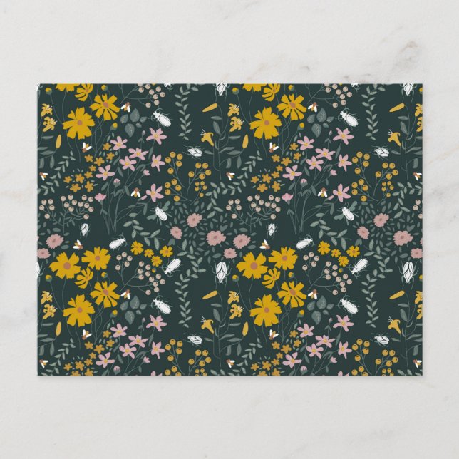 Mustard Floral Beetles & Bees Bohemian Wildflowers Postcard (Front)
