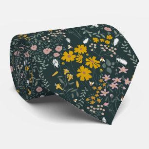 Mustard Floral Beetles & Bees Bohemian Wildflowers Tie