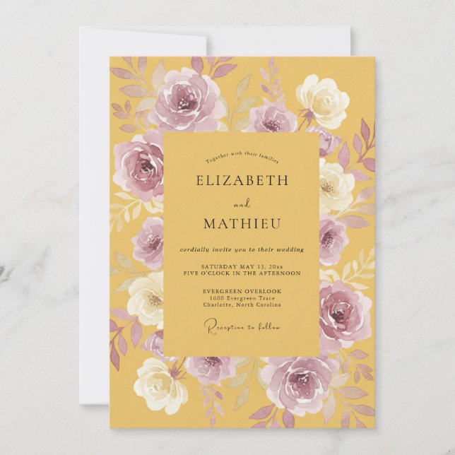 Mustard Floral Romance Wedding Invitation (Front)