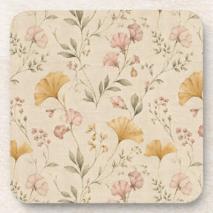 Mustard Floral Vintage Vine Botanical Throw Blanke Coaster